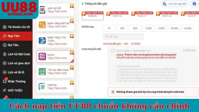 Cách nạp tiền UU88 chuẩn không cần chỉnh