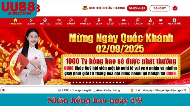 Giải thưởng UU88 có gì HOT - Nhận hồng bao ngày 2/9